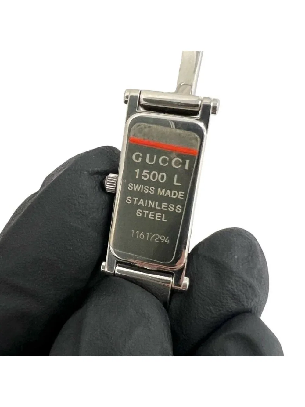 Gucci with Case Bangle Watch Leaf Pattern Stainless Steel Wristwatch Silver